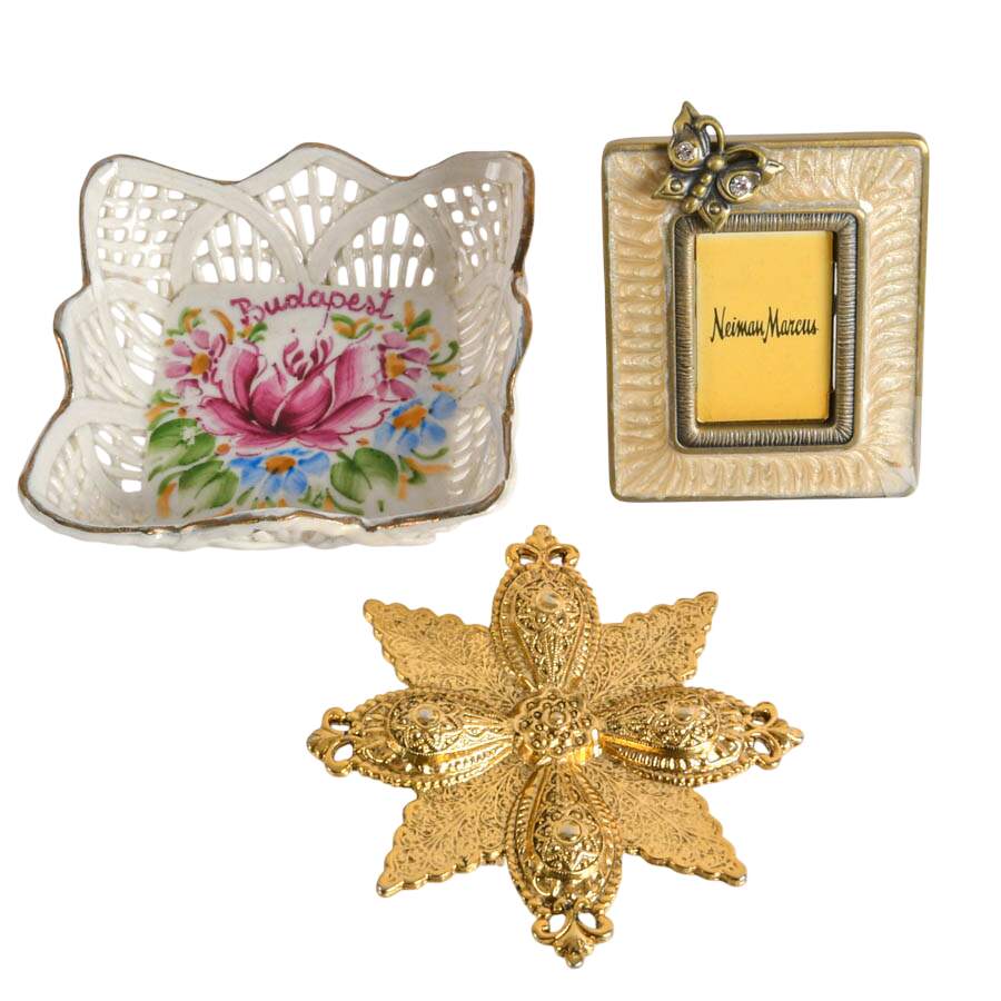 4-Piece Ladies Vanity Items: Neiman Marcus Frame and Ivorine Hand Mirror-3