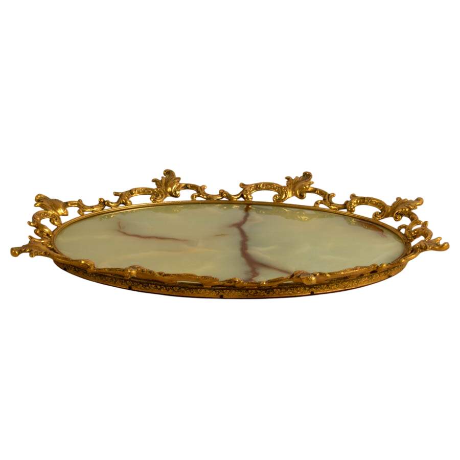Hollywood Regency-Style Gilt Bronze Oval Vanity Tray-4