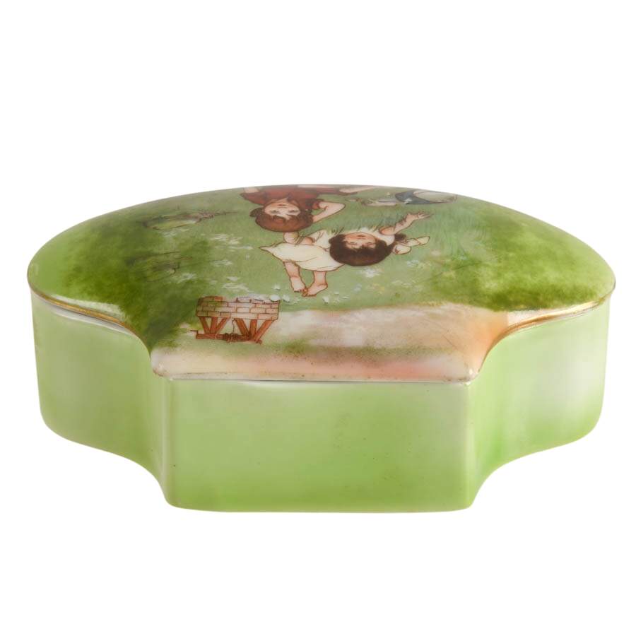 Vintage Royal Bayreuth Jack and Jill Porcelain Clam Shell Box-5