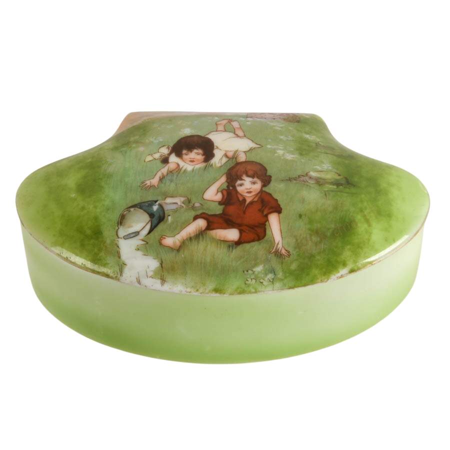Vintage Royal Bayreuth Jack and Jill Porcelain Clam Shell Box-1