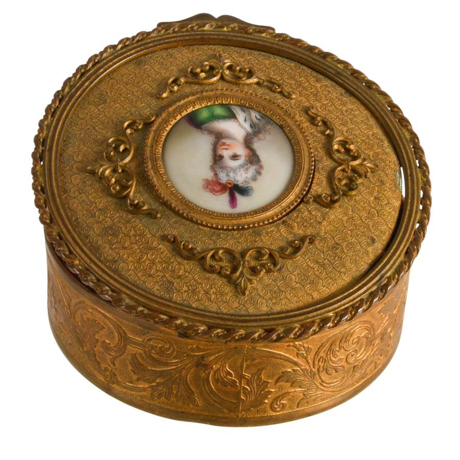 Vintage French Gilt Metal Miniature Portrait Jewelry Box-6