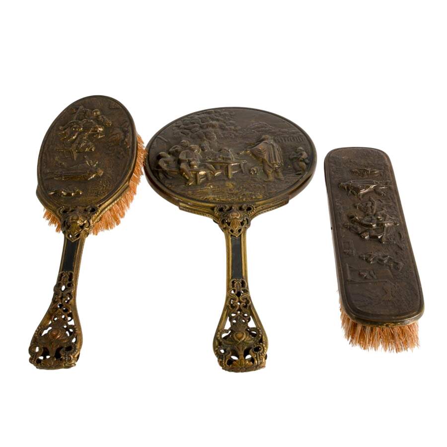 Vintage Three-Piece Danish Bronze Repoussé Vanity Set-6