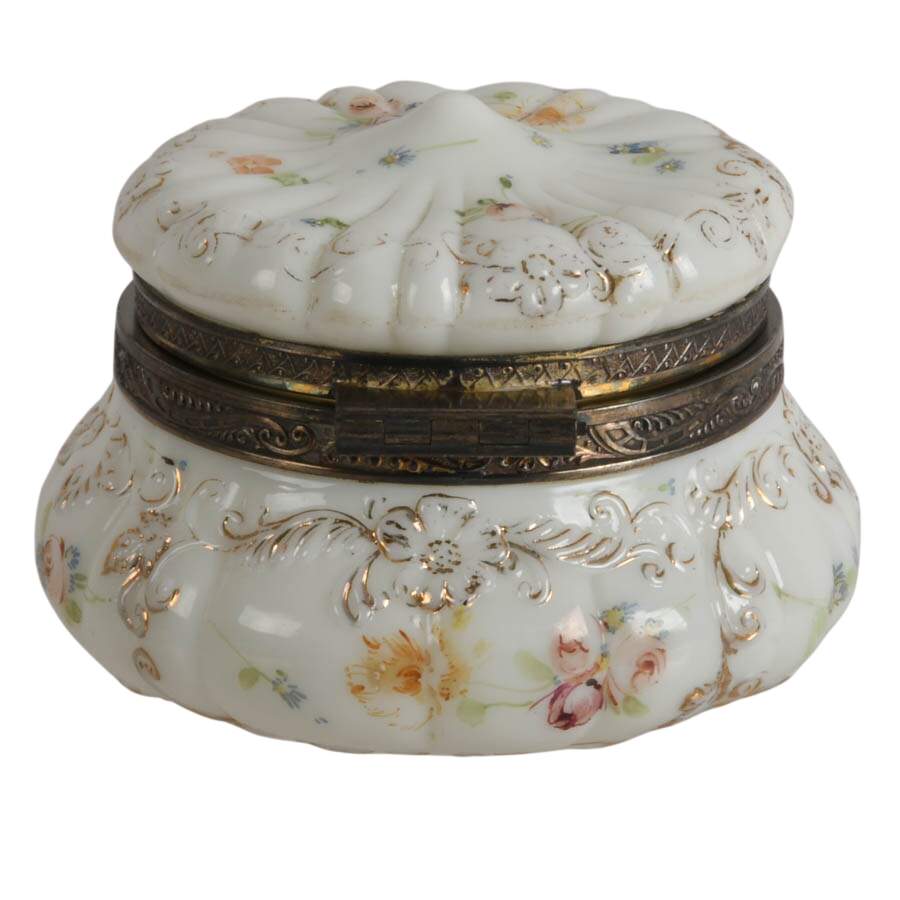 Floral Hand-Painted Wavecrest Style Opaline Dresser Box-6