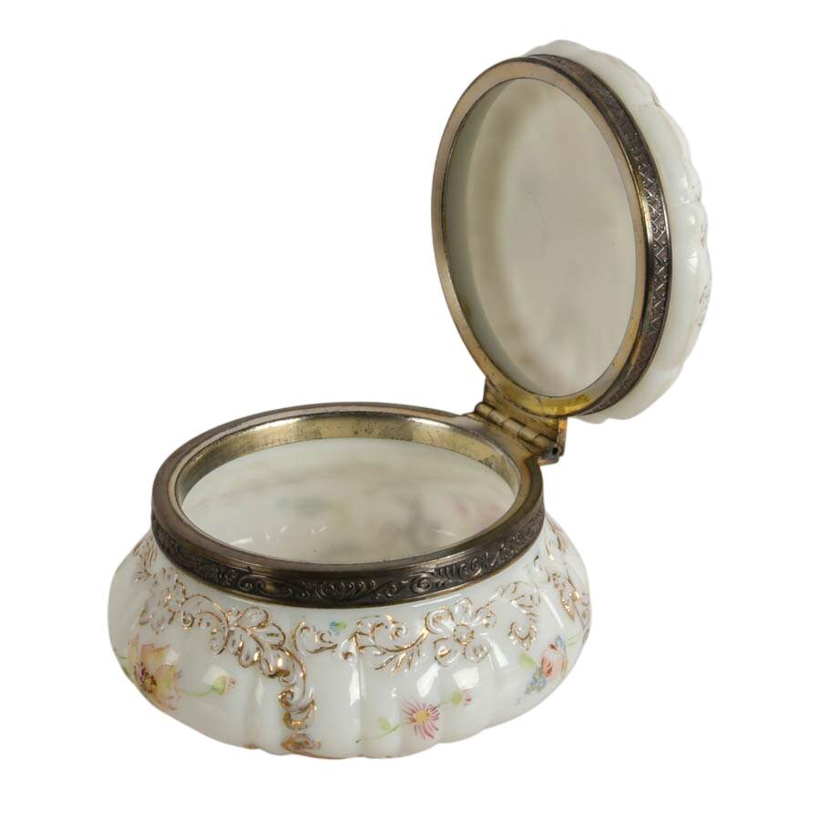 Floral Hand-Painted Wavecrest Style Opaline Dresser Box-3