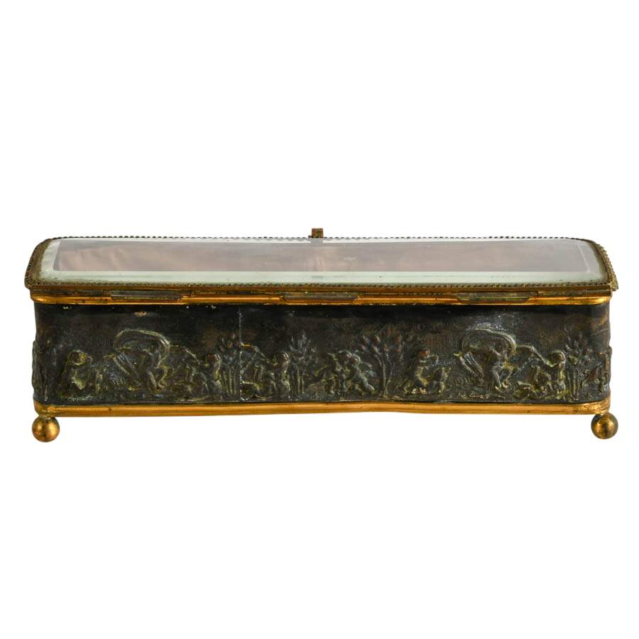 Antique Rectangular Cushioned Repoussé Jewelry Casket-5