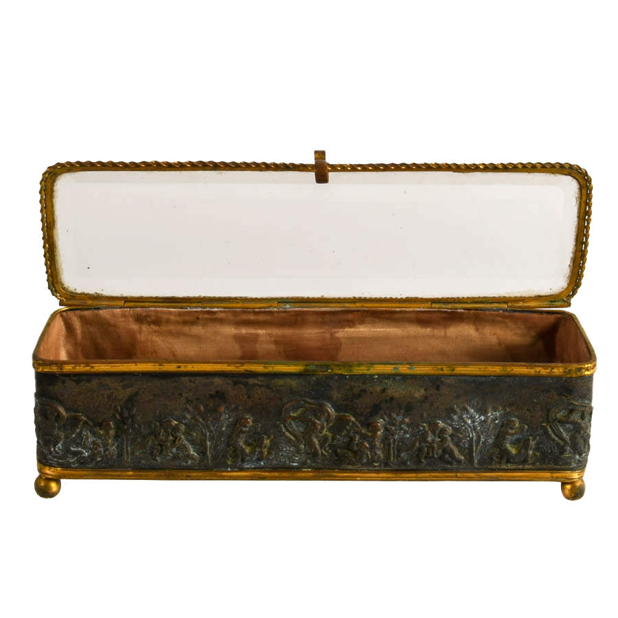 Antique Rectangular Cushioned Repoussé Jewelry Casket-3