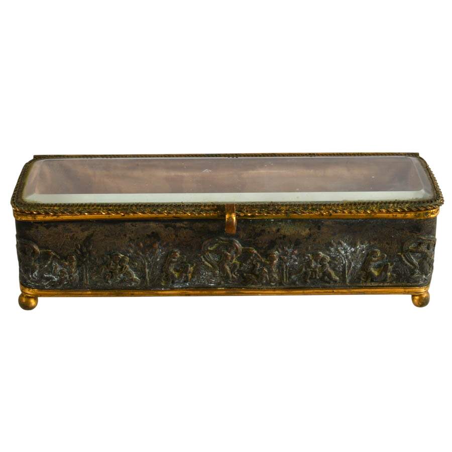 Antique Rectangular Cushioned Repoussé Jewelry Casket-1
