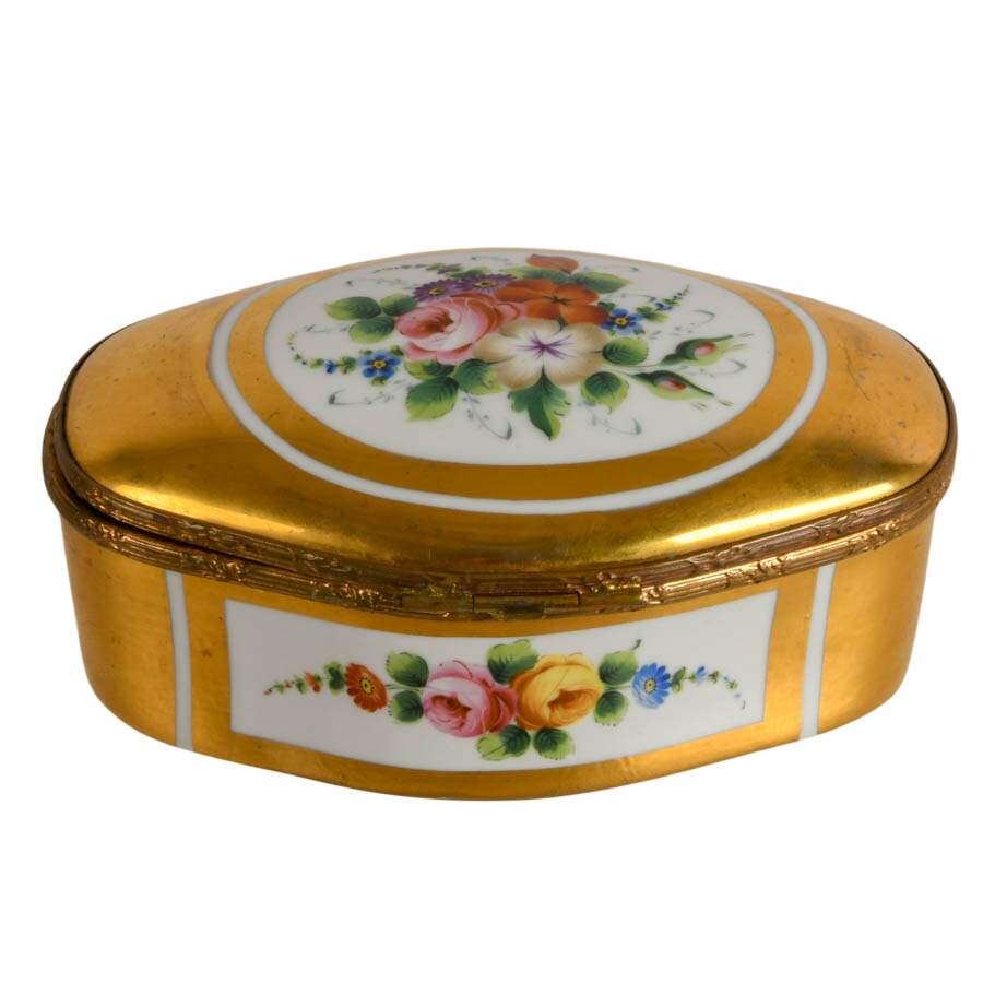 Hand-Painted Gold Floral Porcelain Dresser Box-6