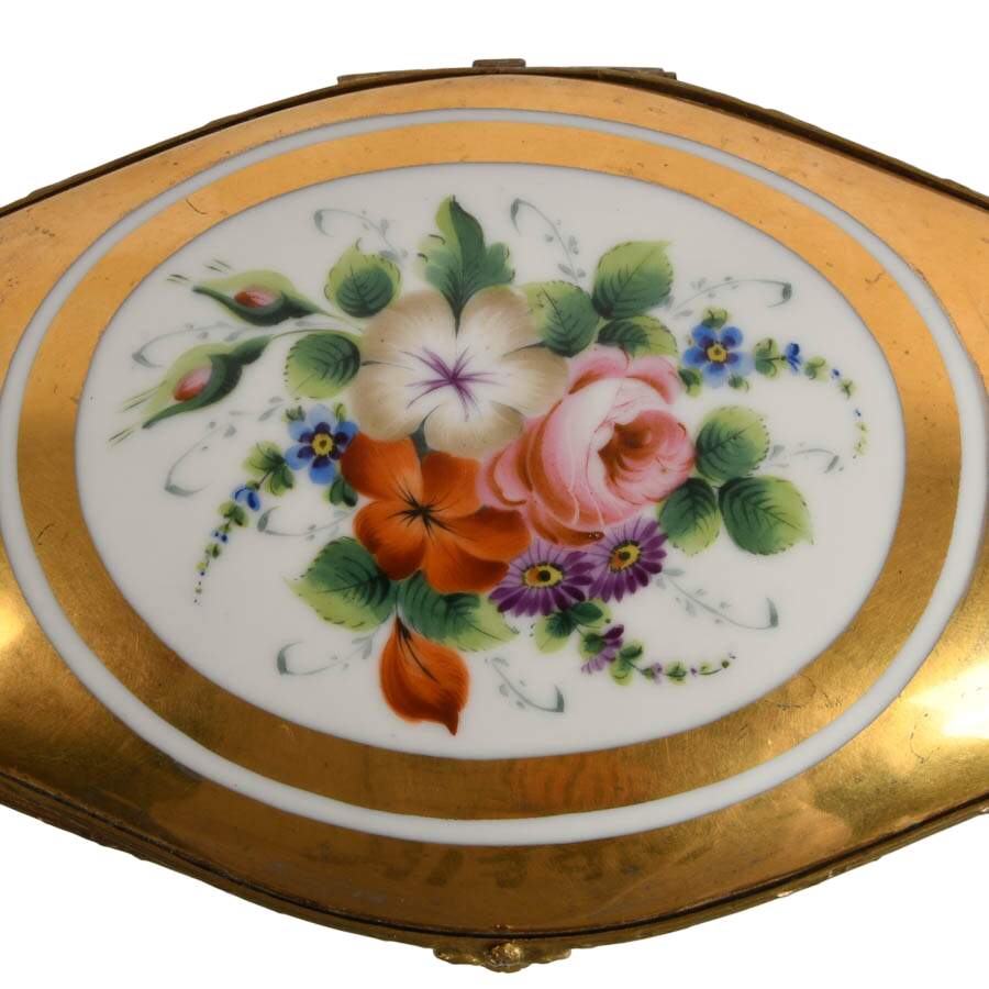 Hand-Painted Gold Floral Porcelain Dresser Box-4