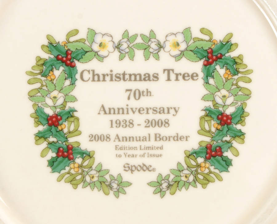 Christmas Tree 15" Round Handled Embossed 70th Anniversary Bowl by Spode-2