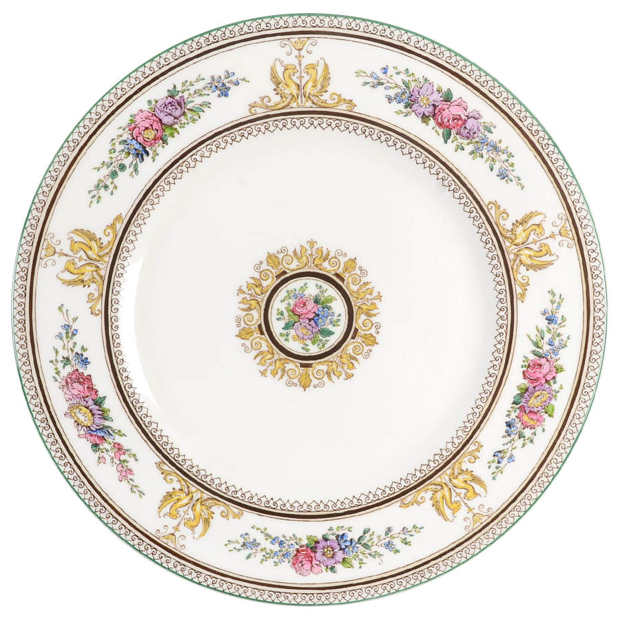 Columbia White (Center Medallion, Green Trim) Dinner Plate by