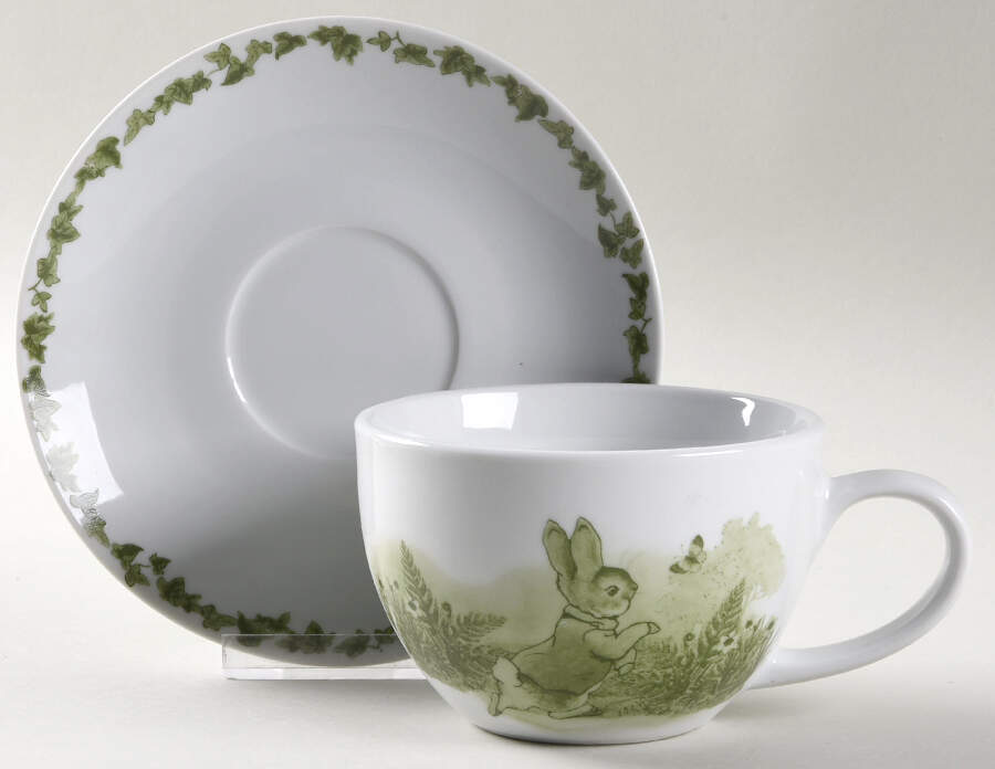 Peter Rabbit Green Toile Flat Cup & Saucer Set by Zrike