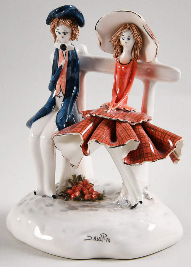 Lino Zampiva Figurines Couple Sitting On Bench - No Box by