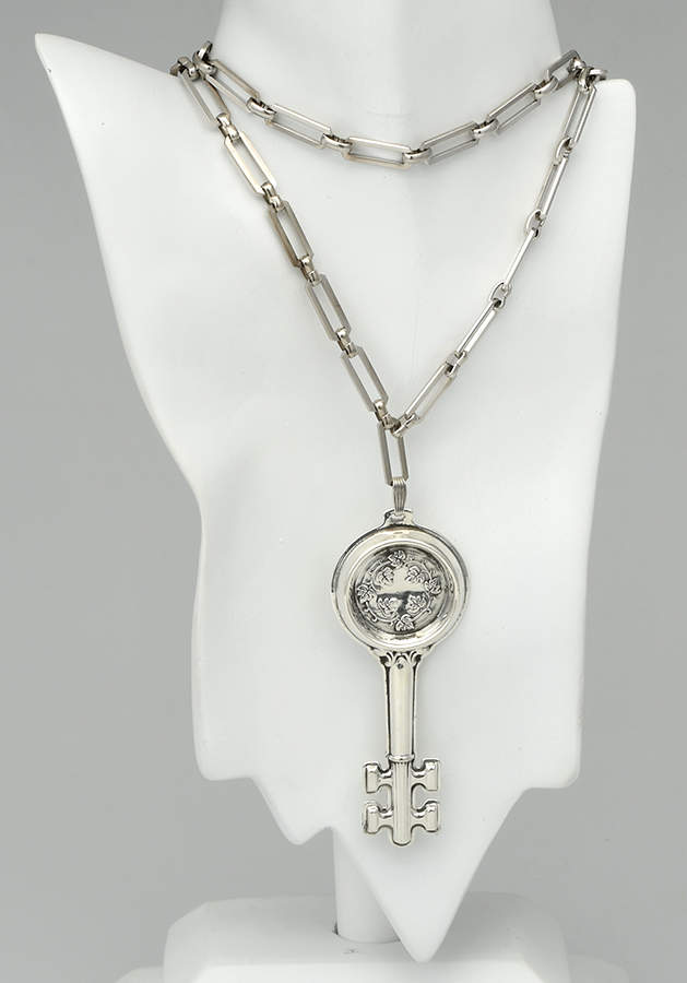 Sterling Medallions and Whistles Wine Taster's Key-W/ 39" Rhodium Plate C - No Box by Reed & Barton-1