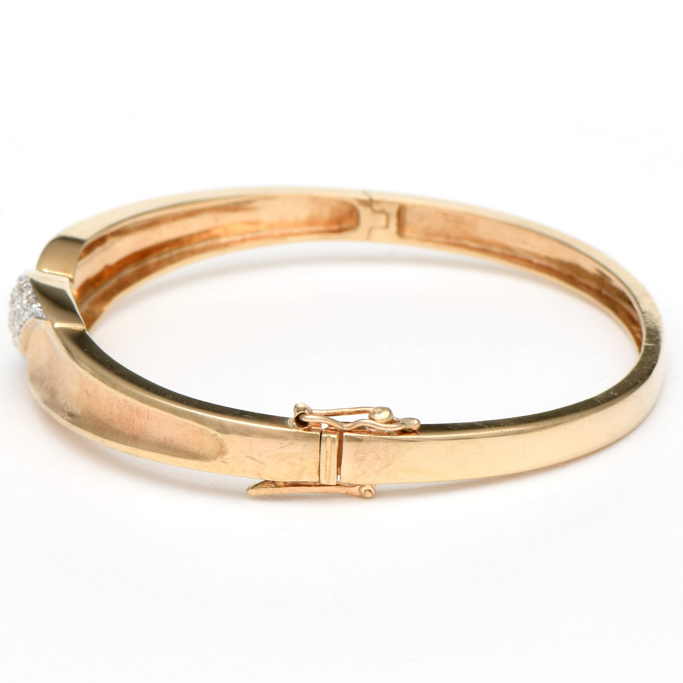 14KYW Diamond(0.39) Textured Hinged Bangle Bracelet-3