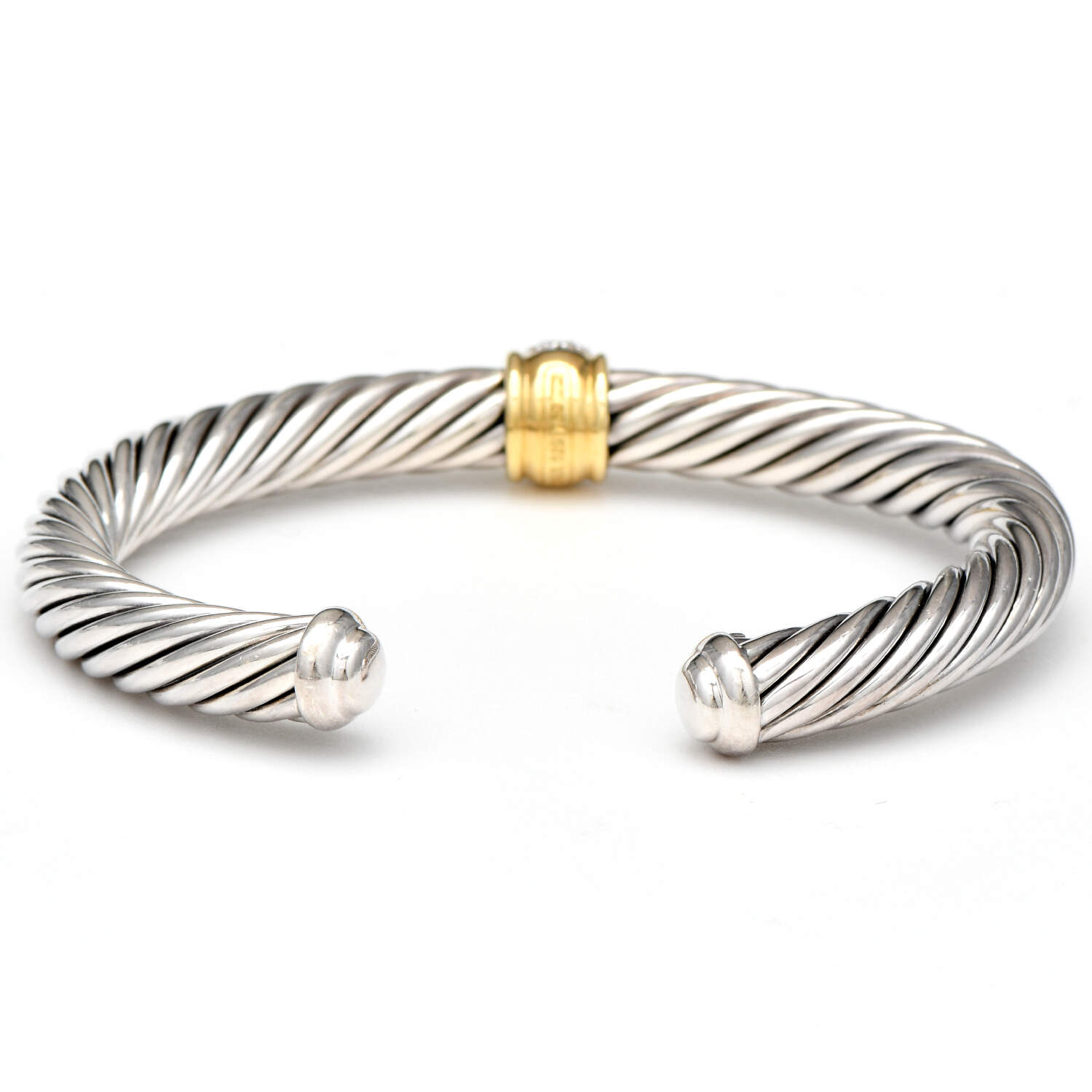 SS 18KY David Yurman Classic Cable Diamond(0.21) Cuff Bracelet-2