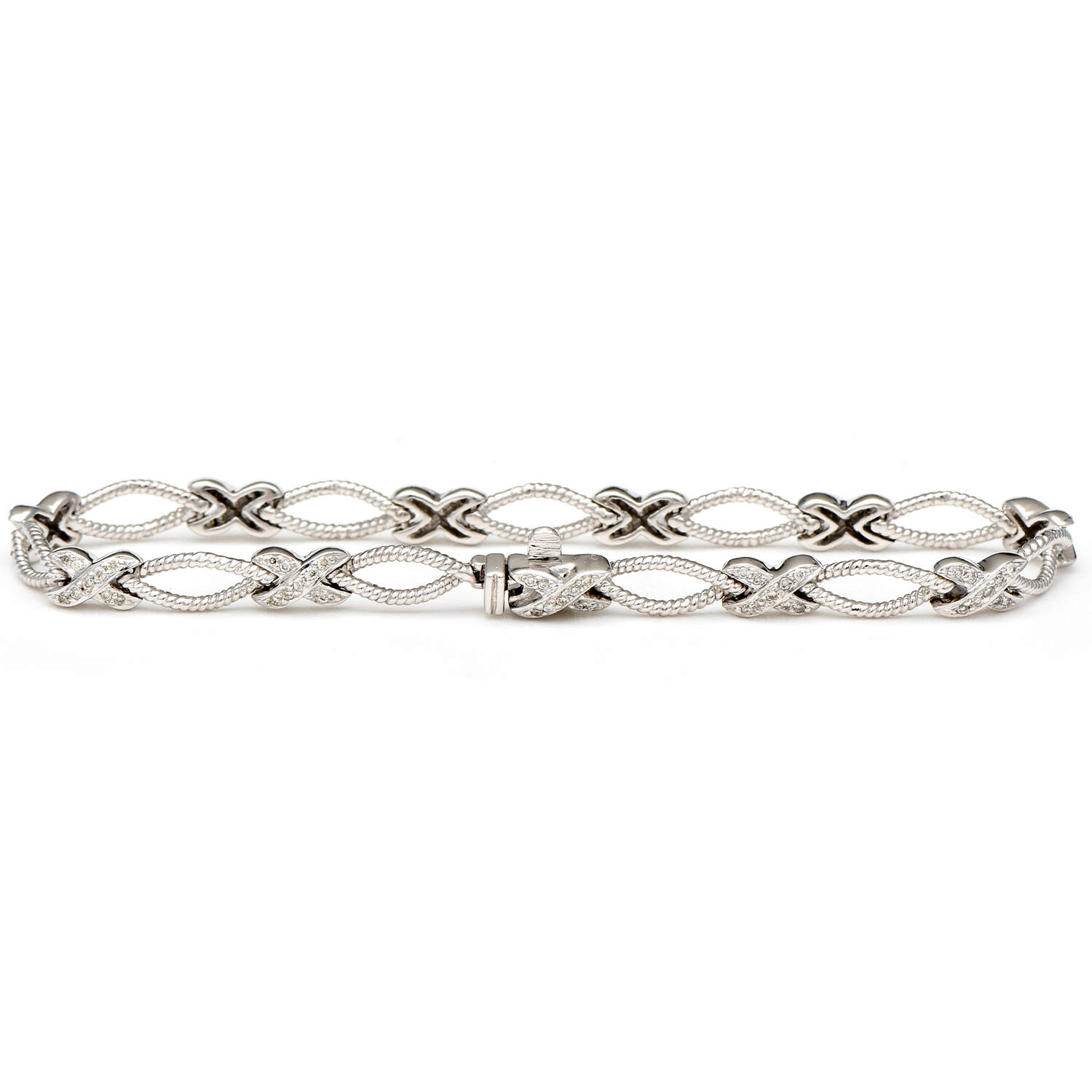 14KW Textured Diamond(0.50) "X & O" Line Bracelet-5