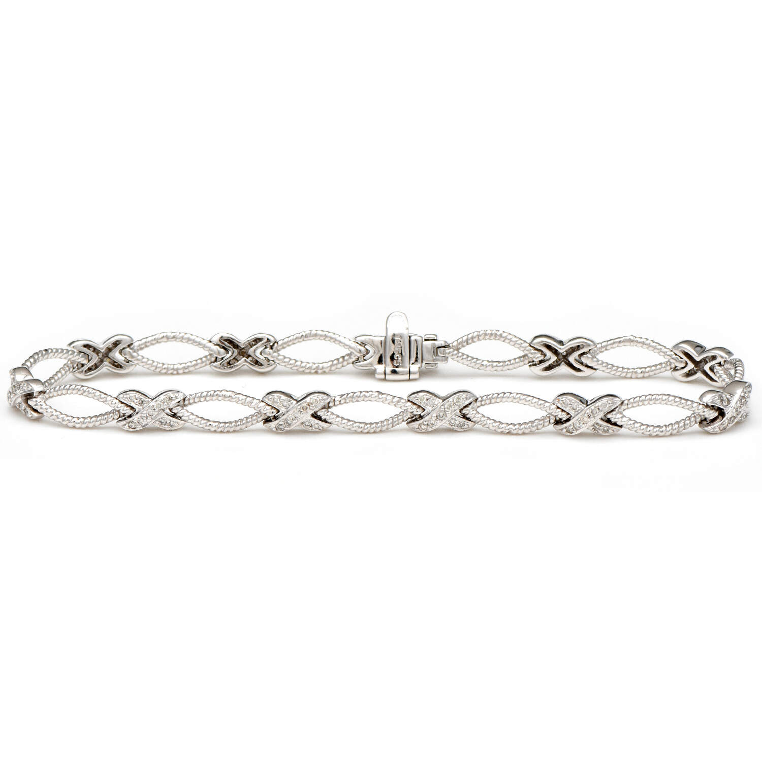 14KW Textured Diamond(0.50) "X & O" Line Bracelet-4