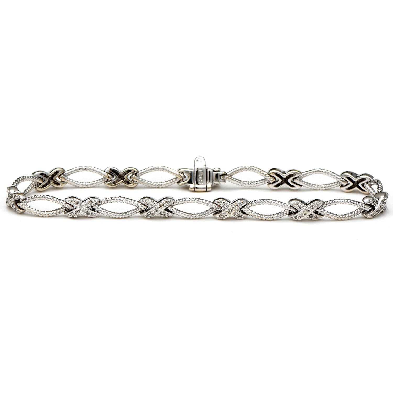 14KW Textured Diamond(0.50) "X & O" Line Bracelet-1