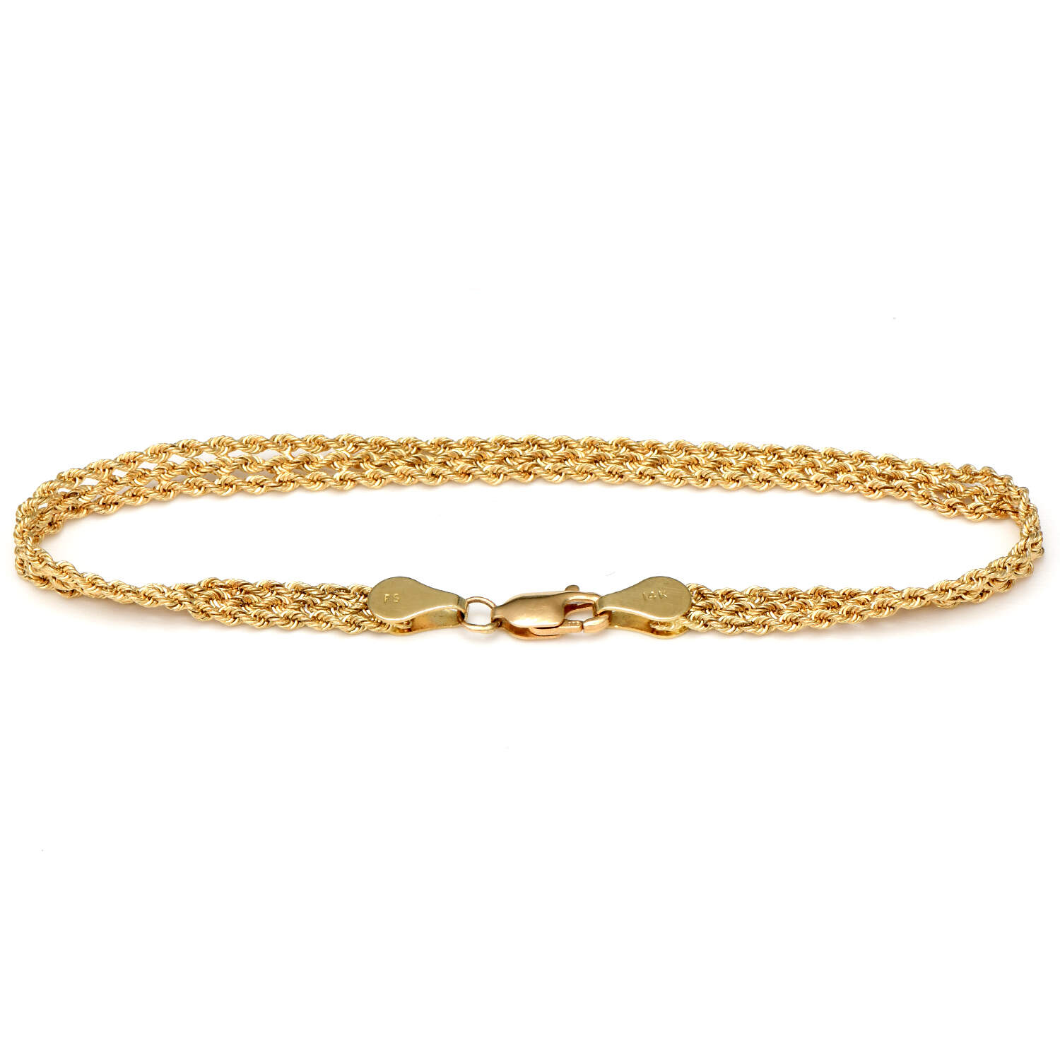 14KY Three Strand Rope Chain Bracelet-2