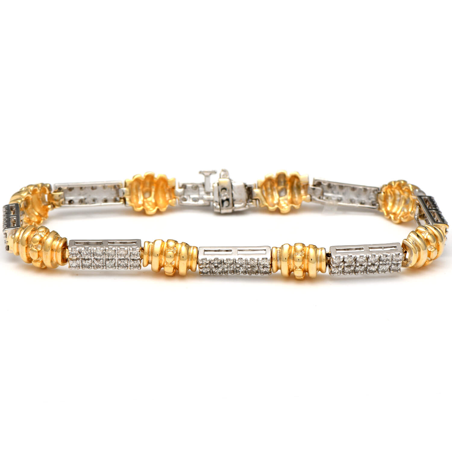 14KWY Diamond(1.45) Line & Column Bar Bracelet-1