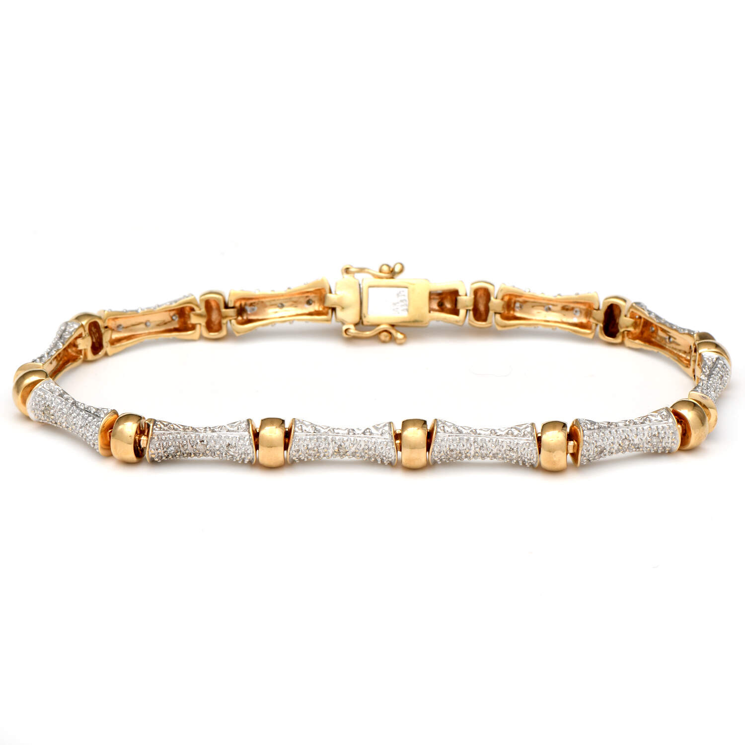 14KWY Two-Tone Textured Diamond(0.36) Accent Bracelet-1