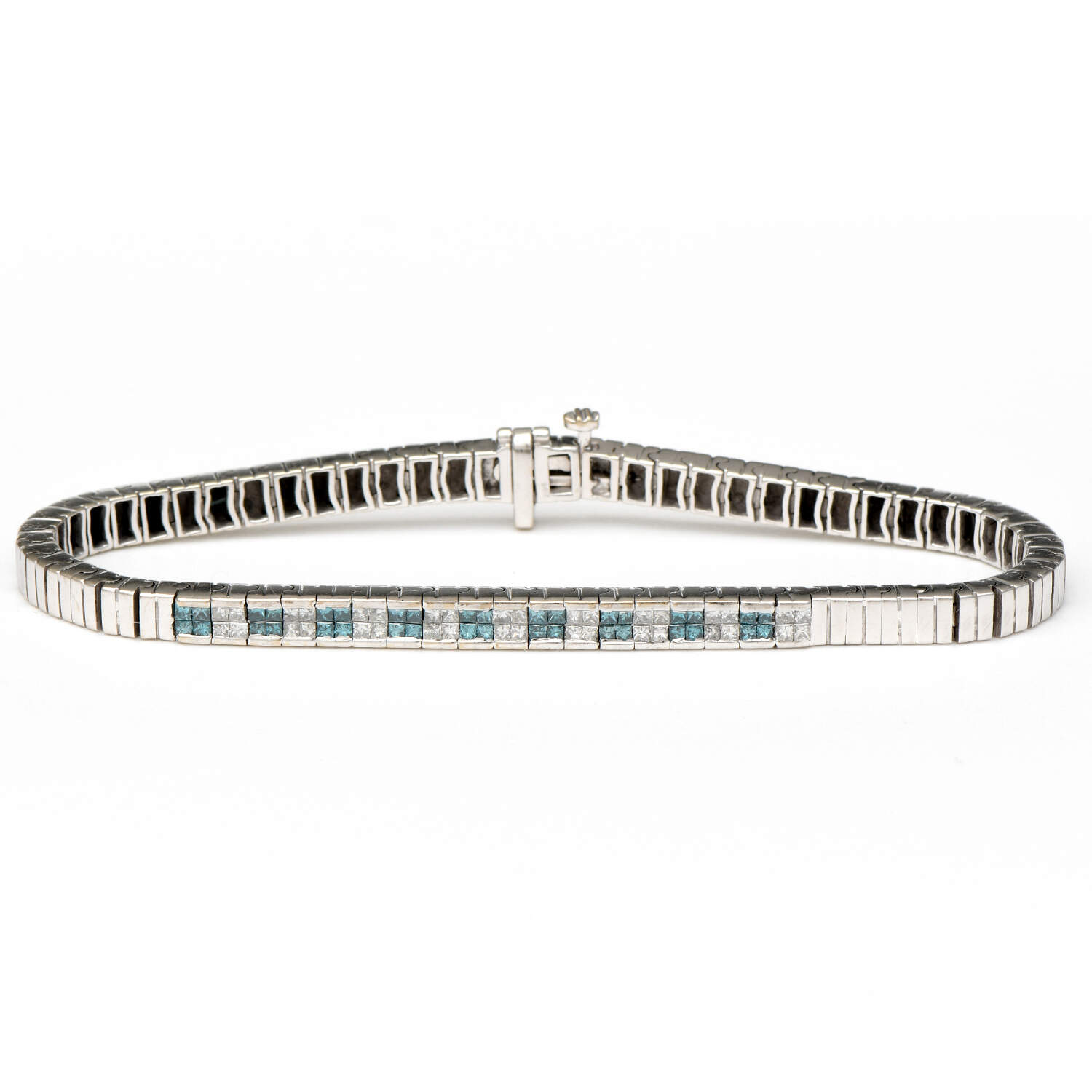 14KW Solid Blue & White Diamond (2.16) Channel Bracelet-1