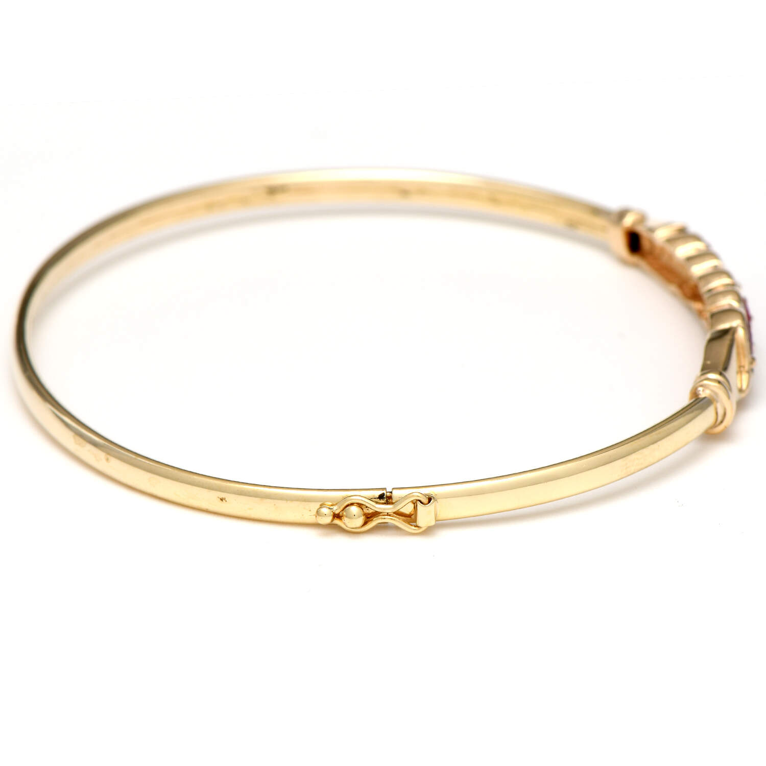 14KY Ruby(0.75) & Diamond(0.10) Hinged Bangle Bracelet-3