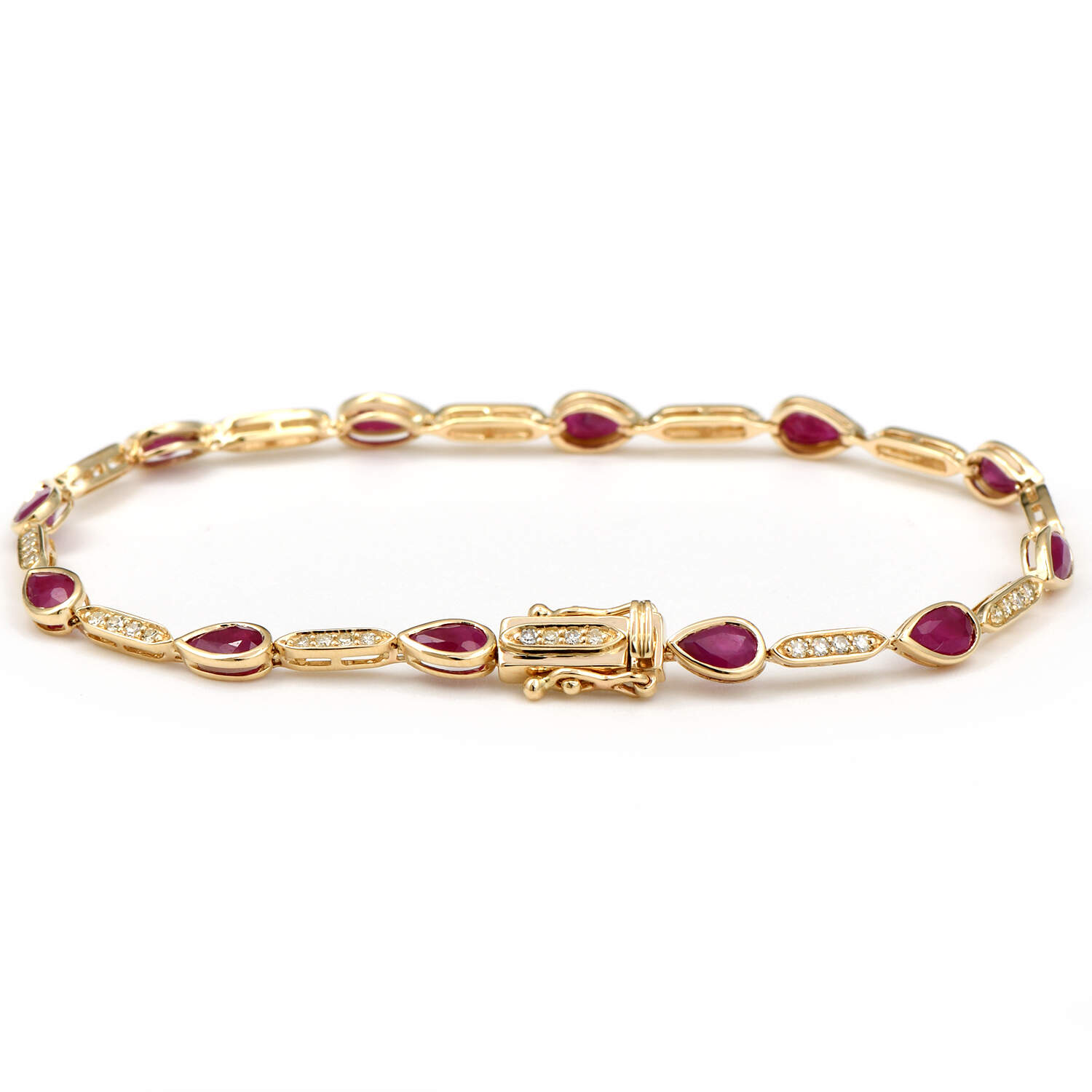 14KYW Ruby (2.66) & Diamond (0.50) Bar Line Bracelet-2