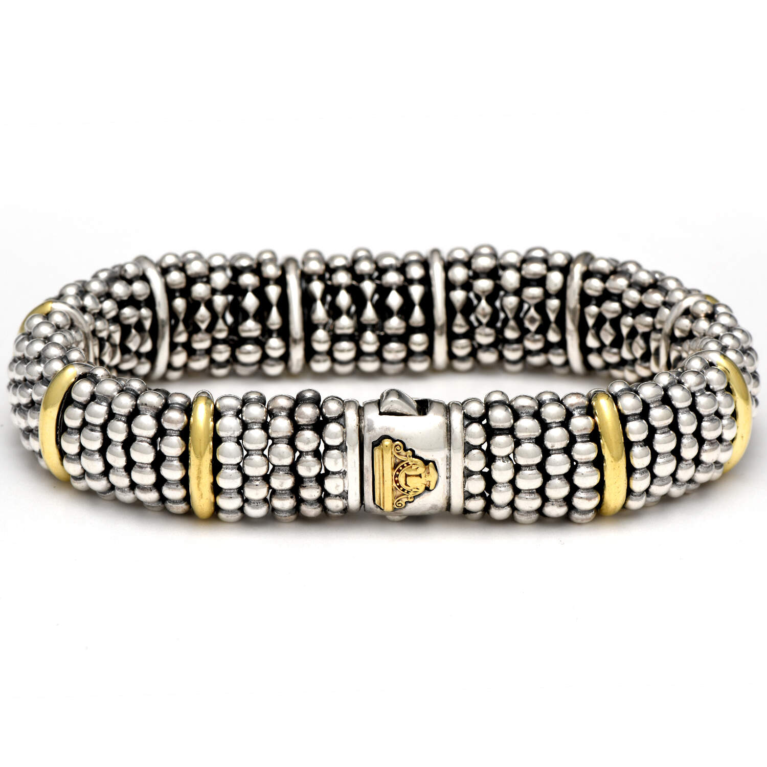 Sterling Silver 18KY Lagos Caviar Two-Tone Station Bracelet-2