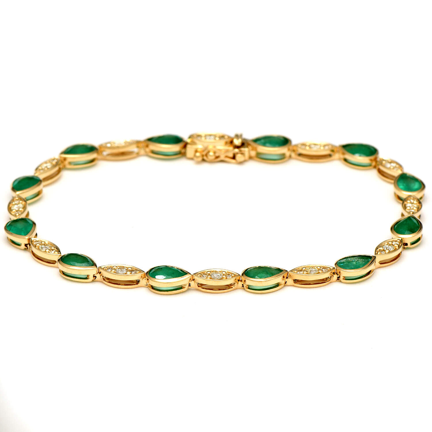 14KY Emerald (4.06) & Pave Diamond (0.60) Line Bracelet-1