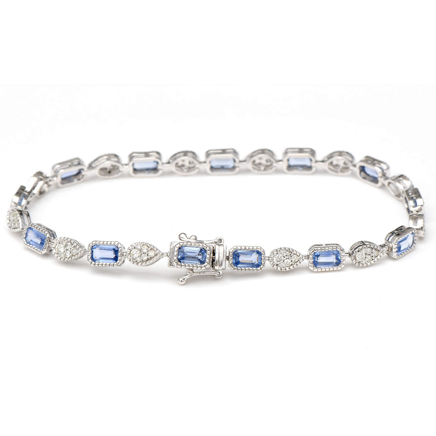 14KW Sapphire(4.42) & Diamond(1.08) Pave Line Bracelet-2
