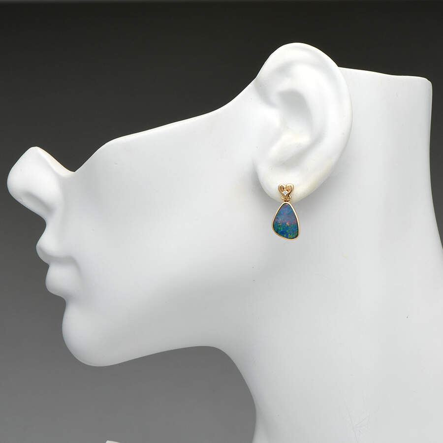 14KY Boulder Opal & Diamond Accent Earrings-3