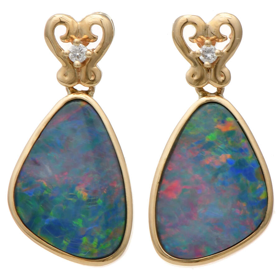 14KY Boulder Opal & Diamond Accent Earrings-1