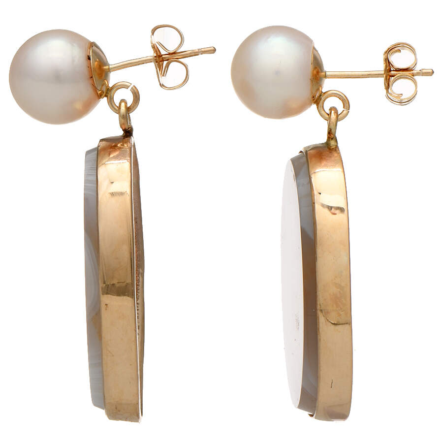 14KY Agate Slice & Cultured Pearl Earrings-2