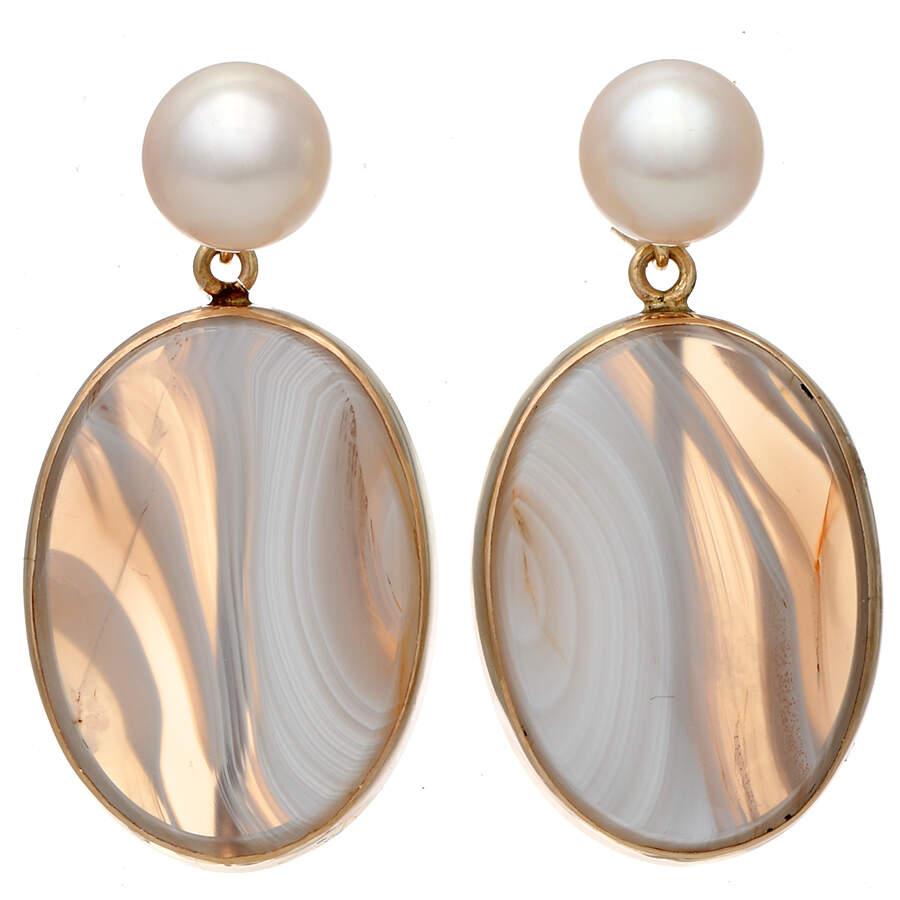 14KY Agate Slice & Cultured Pearl Earrings-1