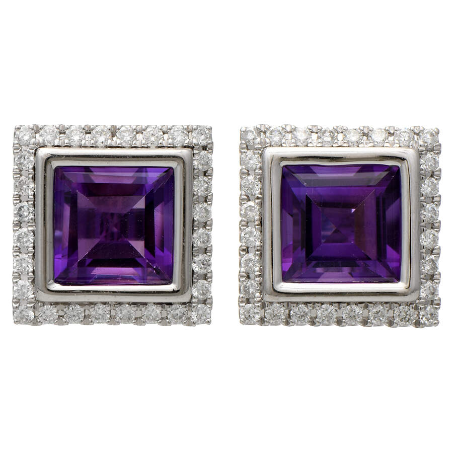 14KW Amethyst(2.0) & Diamond(0.28) Stud Earrings-1