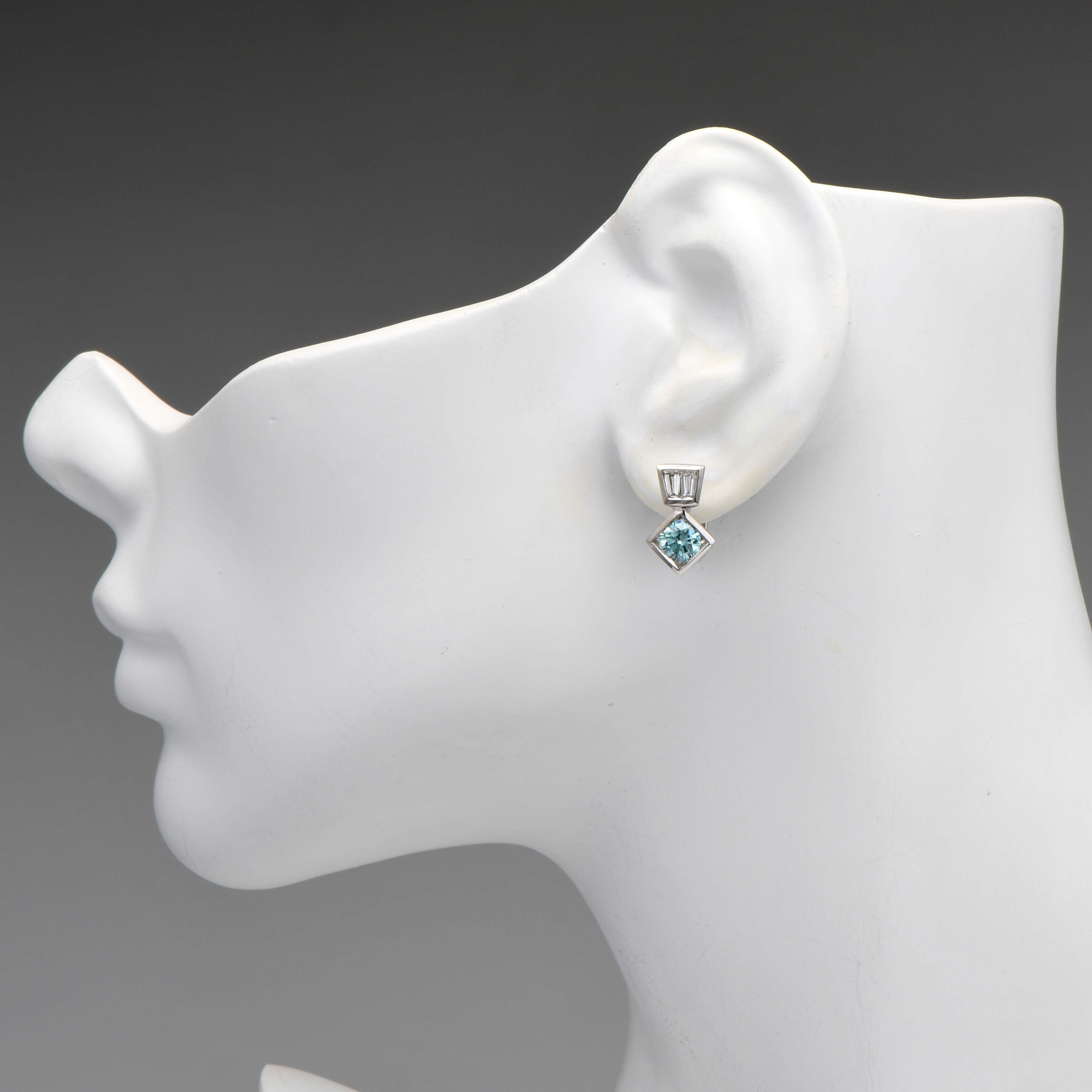 14KW Irradiated Blue & White Diamond(2.16) Earrings-3