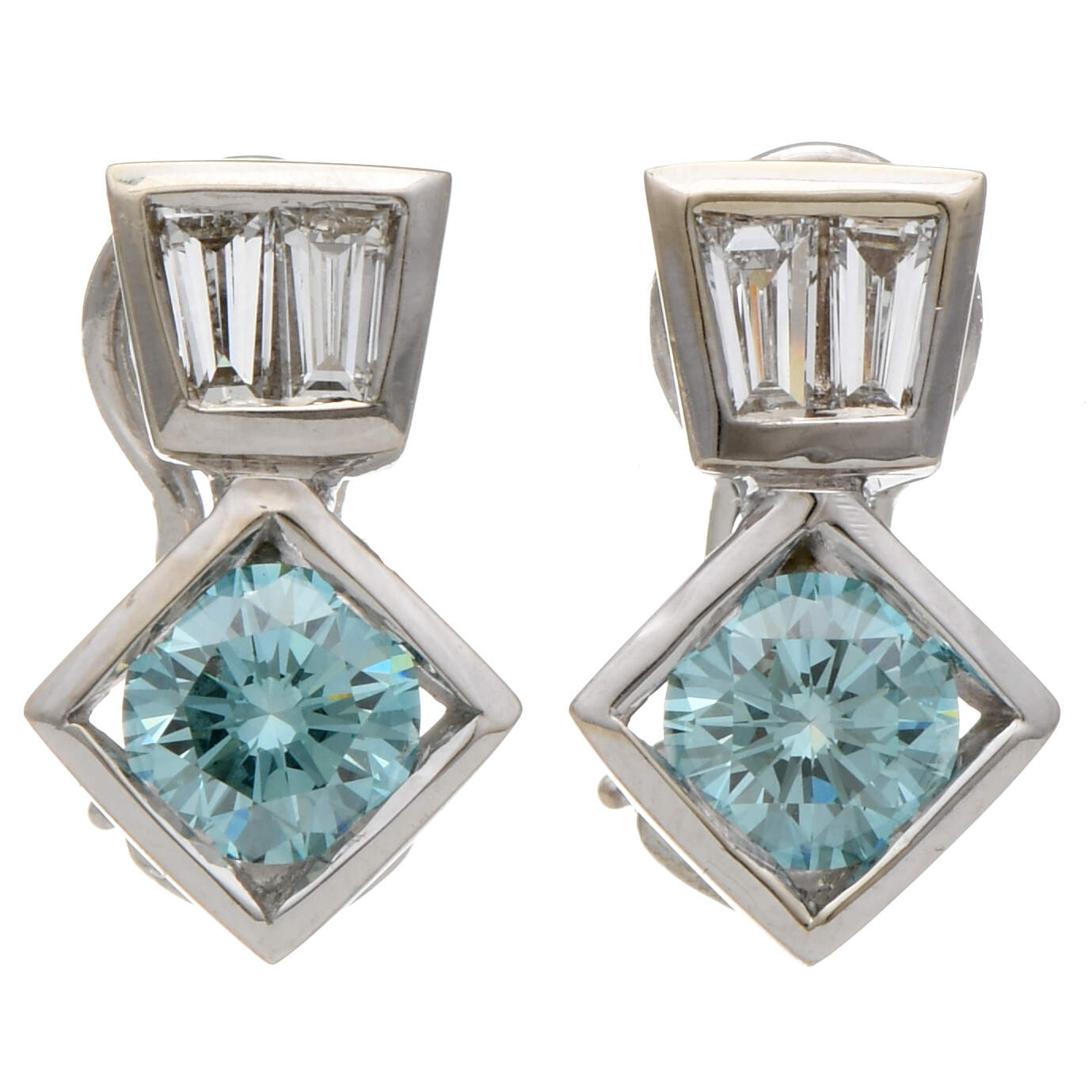 14KW Irradiated Blue & White Diamond(2.16) Earrings-1