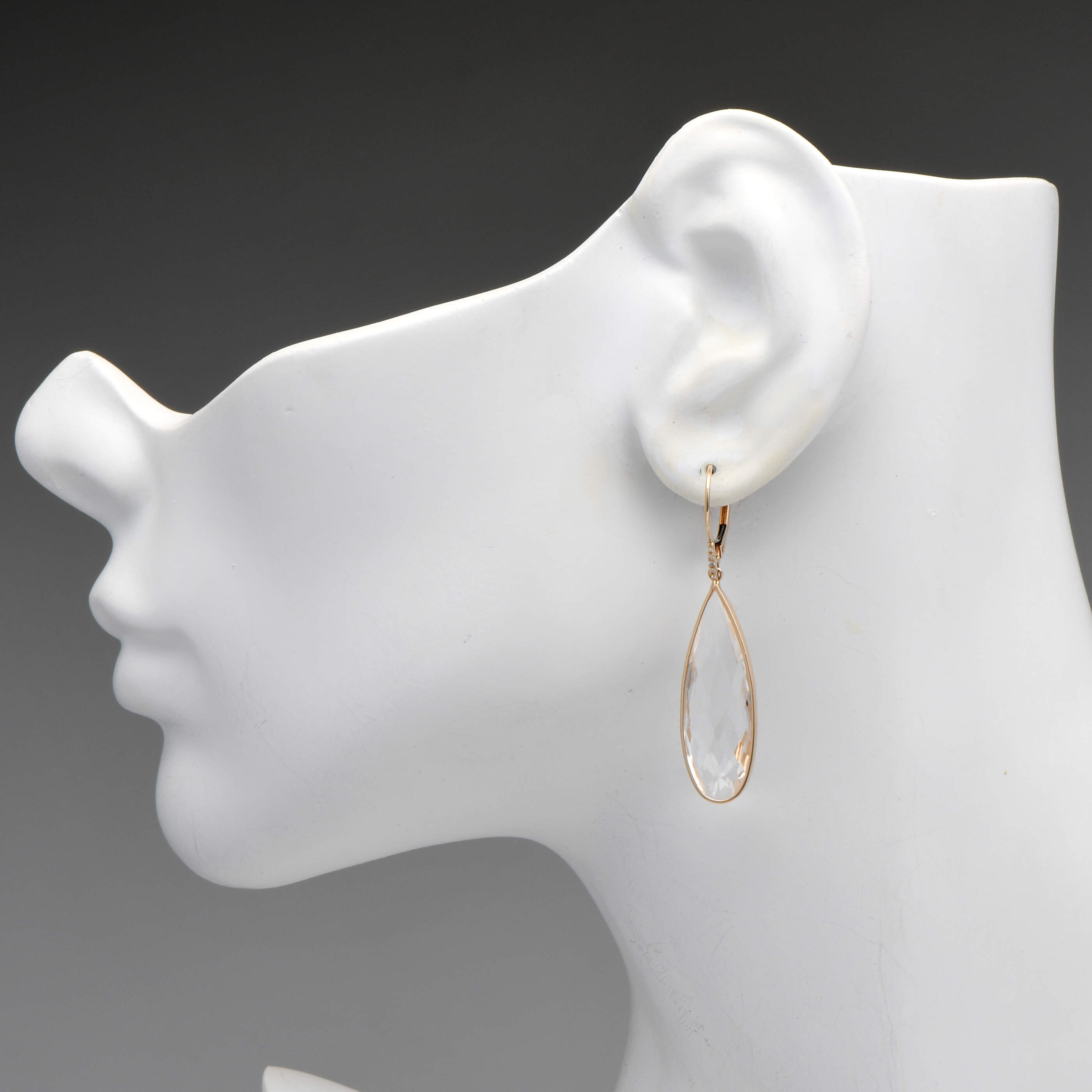 14KY Rock Crystal & Diamond Accent Drop Earrings-3