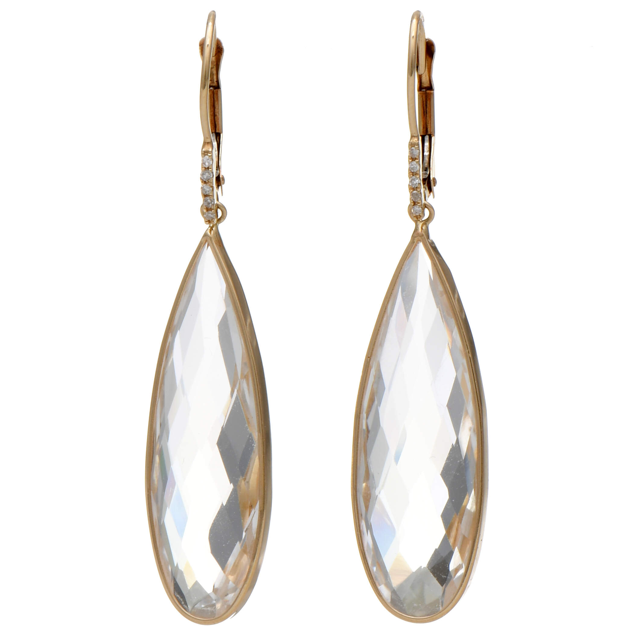 14KY Rock Crystal & Diamond Accent Drop Earrings-1