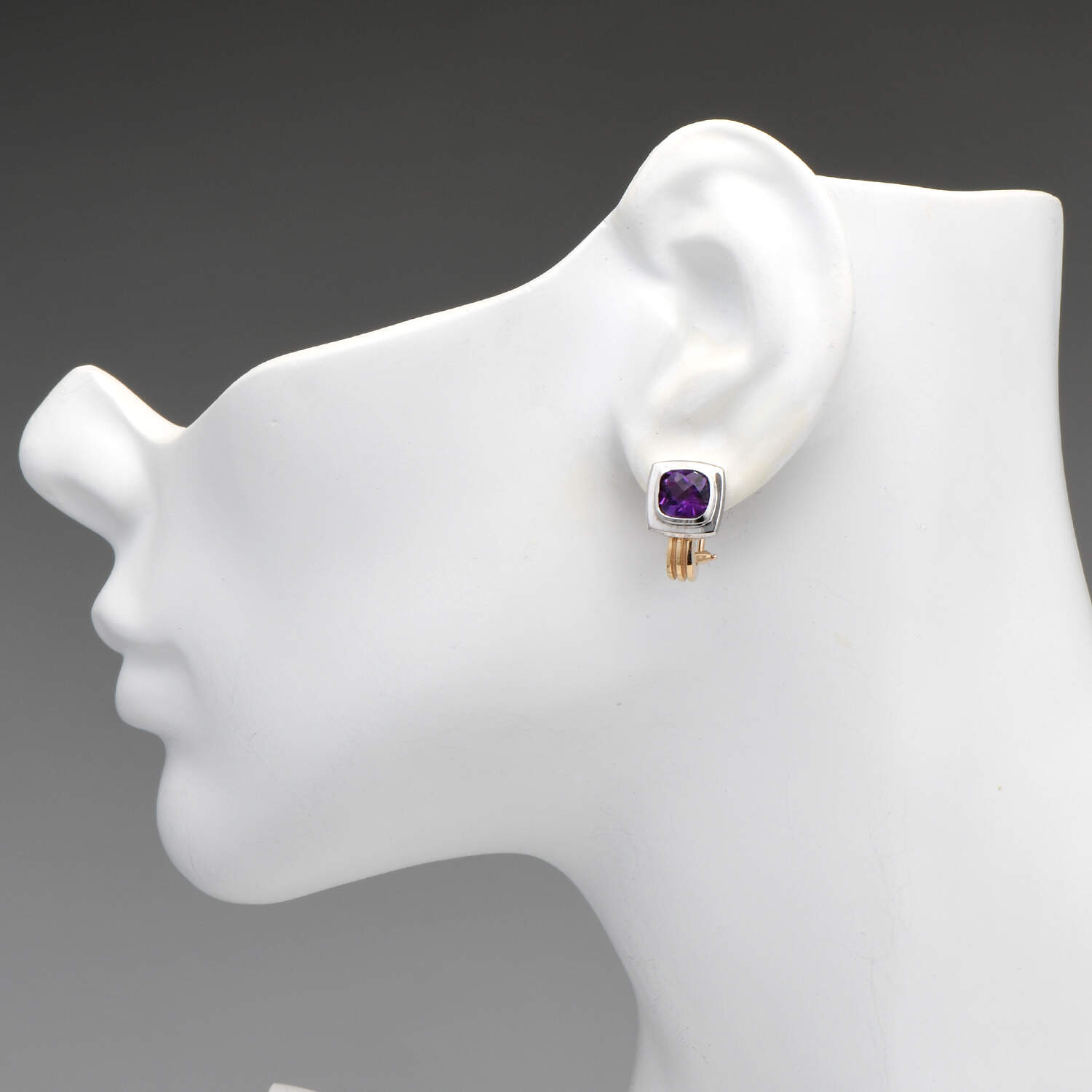 14KWY Amethyst(3.70) Two-Tone Hoop Earrings-3