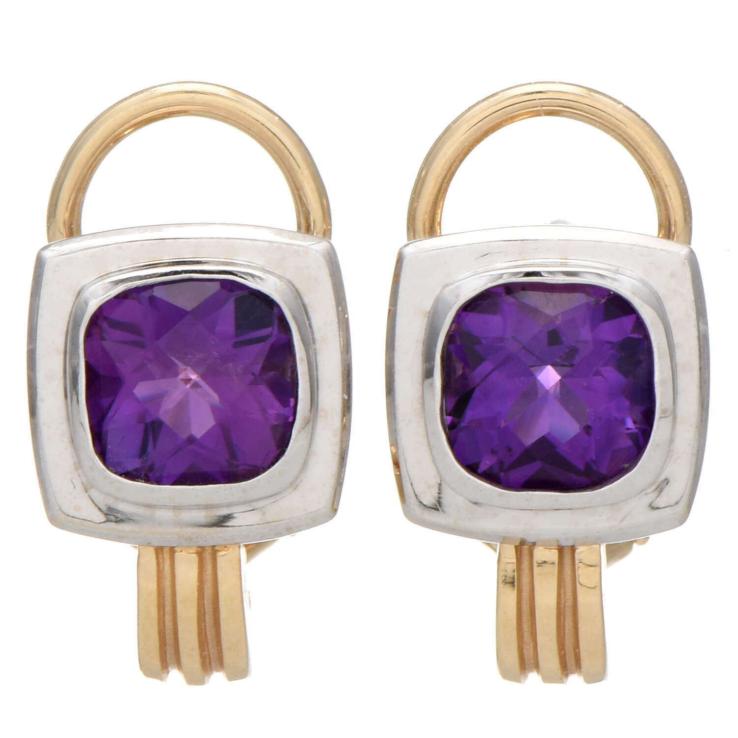 14KWY Amethyst(3.70) Two-Tone Hoop Earrings-1
