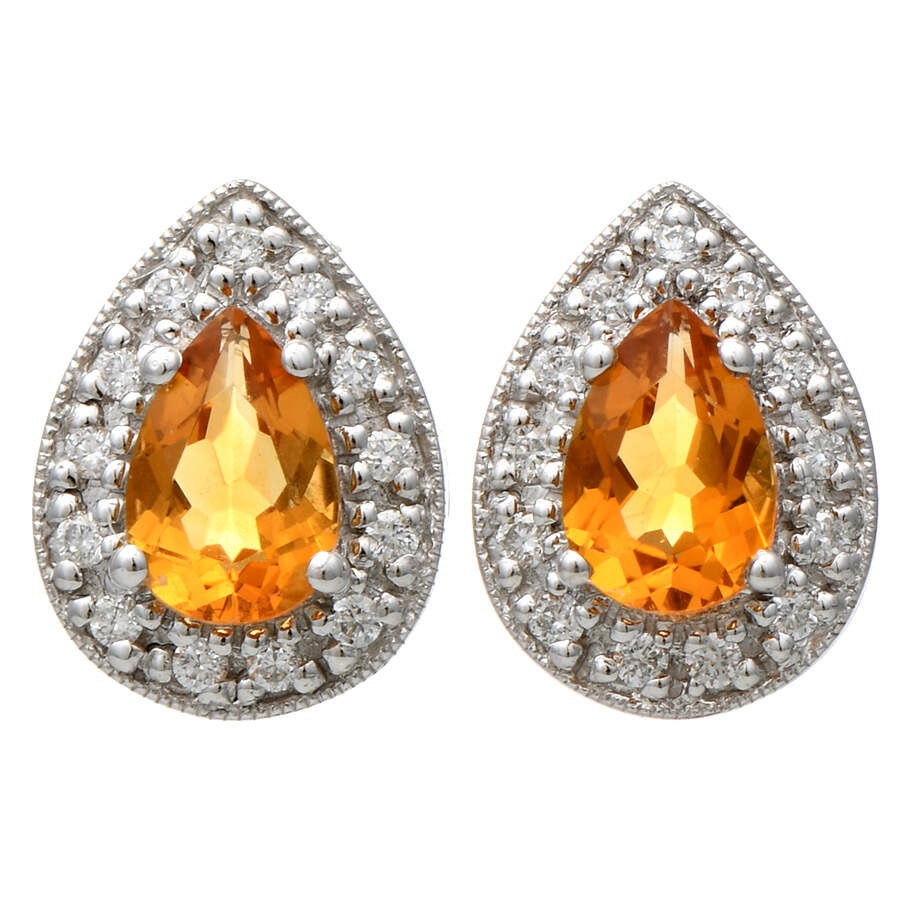 14KW Citrine(0.66) & Diamond(0.13) Halo Stud Earrings-1