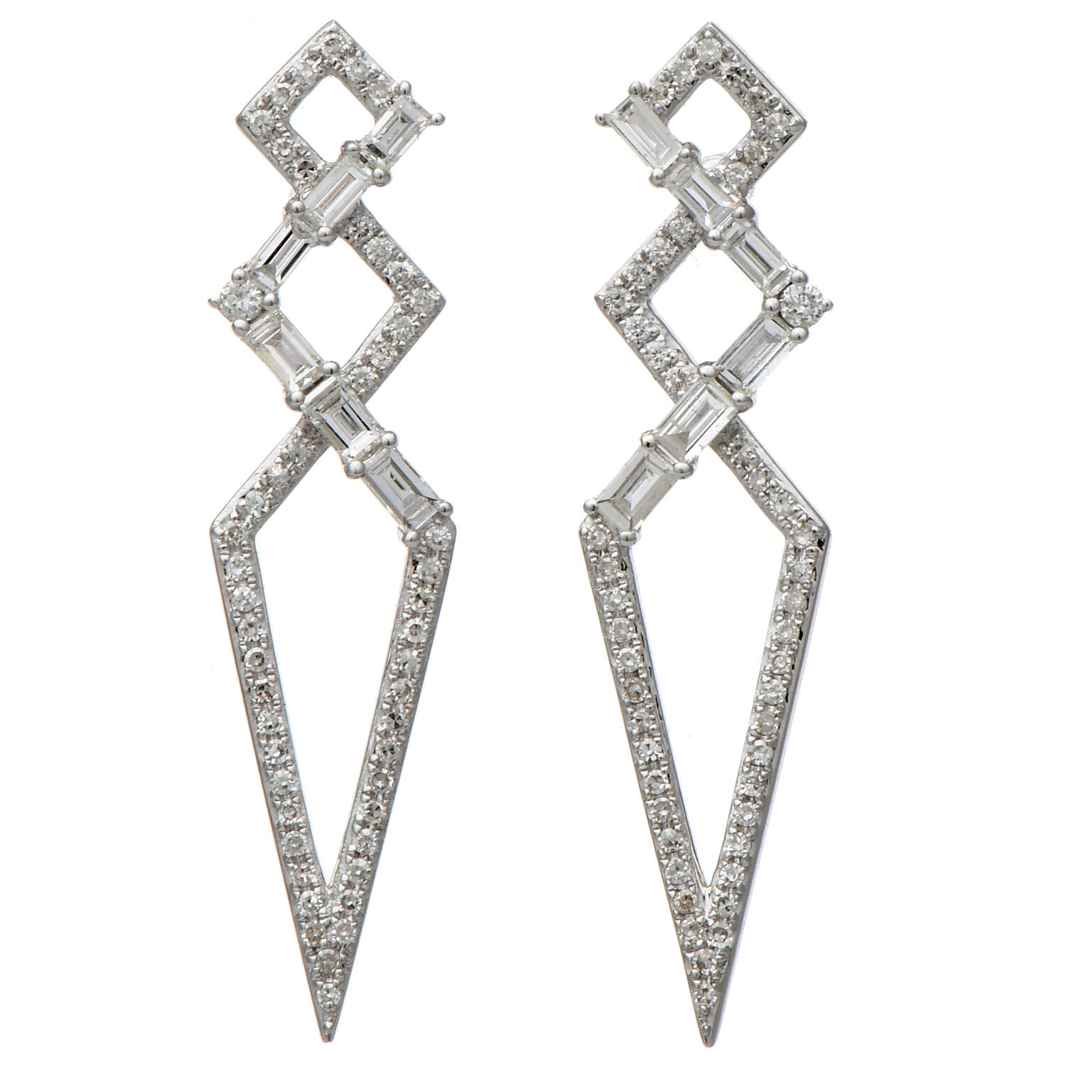 14KW Geometric Pave Diamond(0.75) Drop  Earrings-1