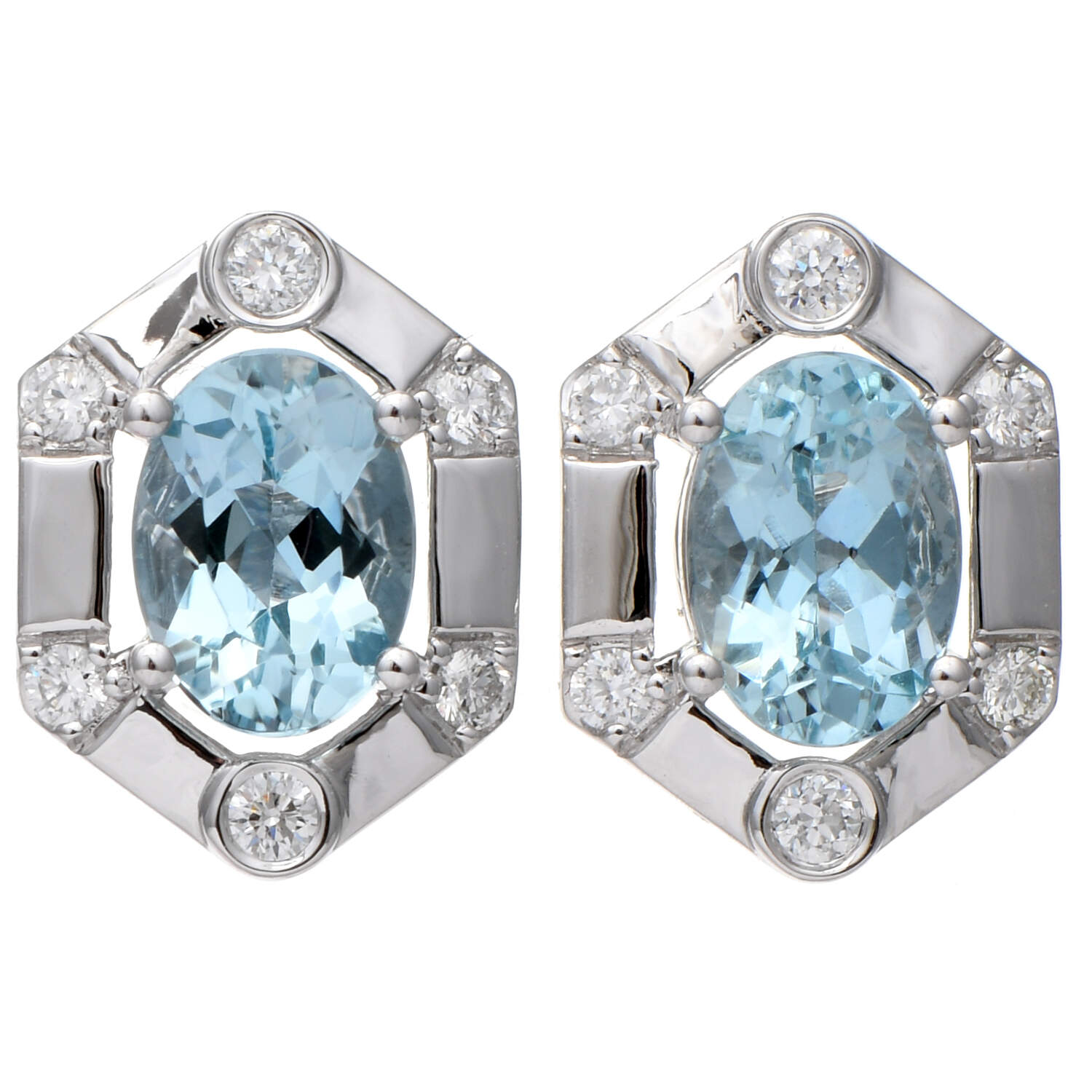 14KW Aquamarine(1.25) & Diamond(0.18) Stud Earrings-2