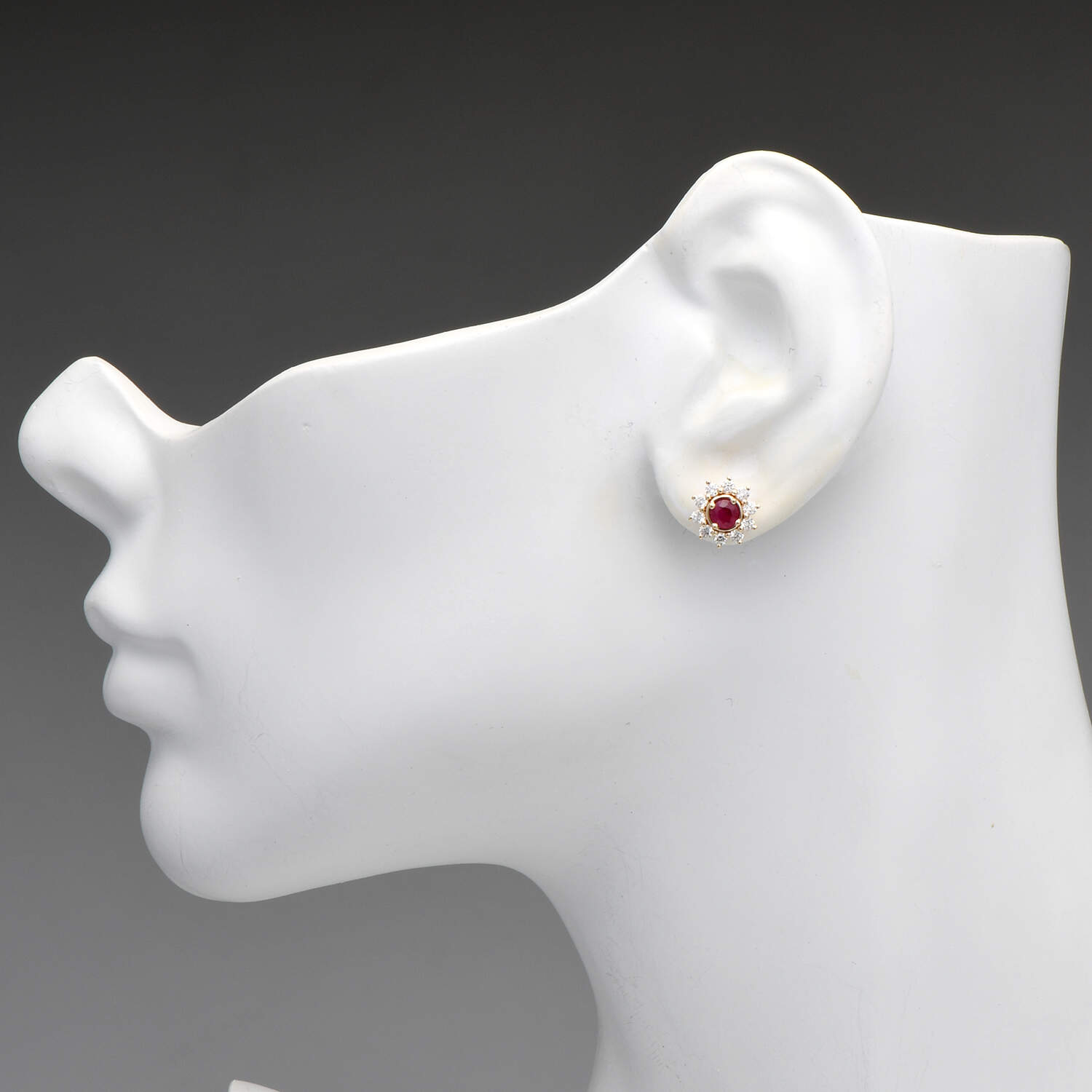 14KY Ruby(0.56) & Diamond(0.40) Halo Stud Earrings-3