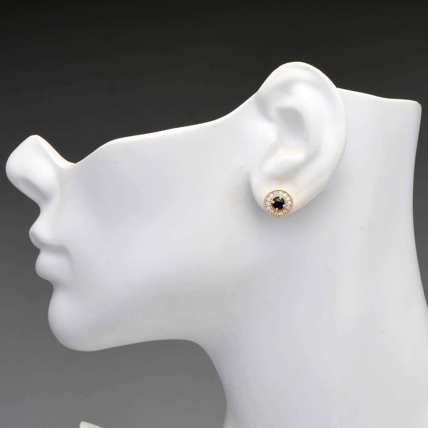 14KY Sapphire(0.66) & Diamond(0.42) Halo Stud Earrings-3
