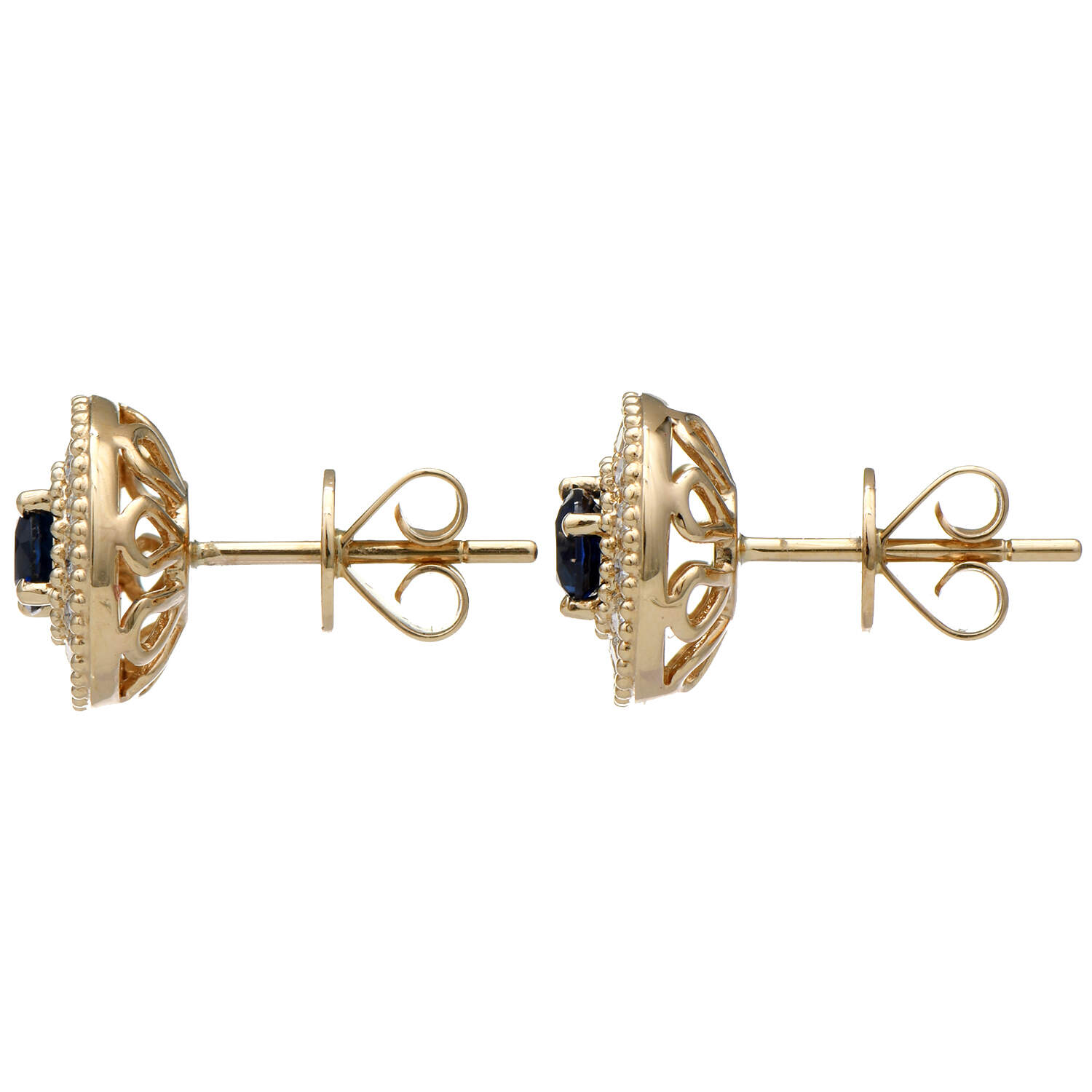 14KY Sapphire(0.66) & Diamond(0.42) Halo Stud Earrings-2