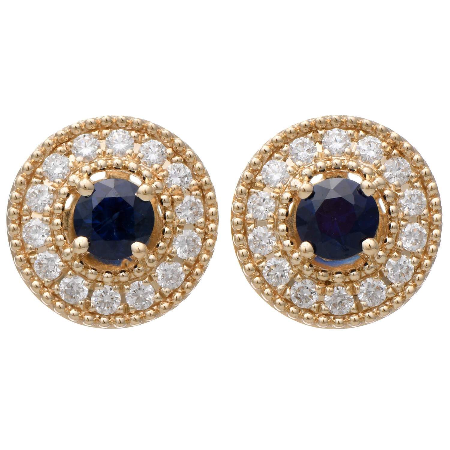 14KY Sapphire(0.66) & Diamond(0.42) Halo Stud Earrings-1